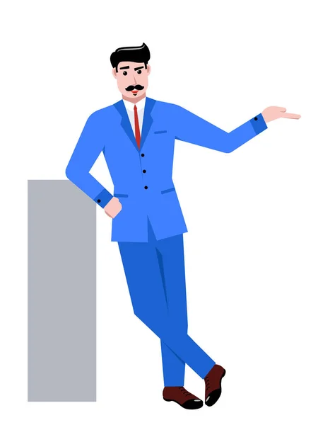 Businessman Blue Suit Standing Making Business Proposal Isolated White Background — Vector de stock