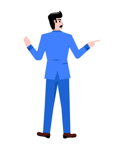 Back View Businessman Blue Suit Standing Showing Different Ways Isolated — Vector de stock