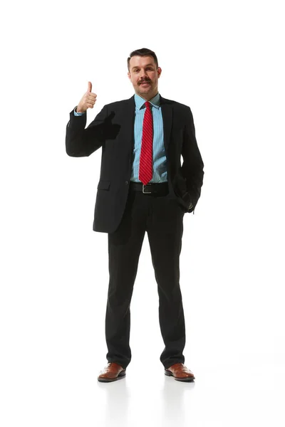 Businessman Suit Showing Gesture Approvement Positivity White Studio Background Good — Stockfoto