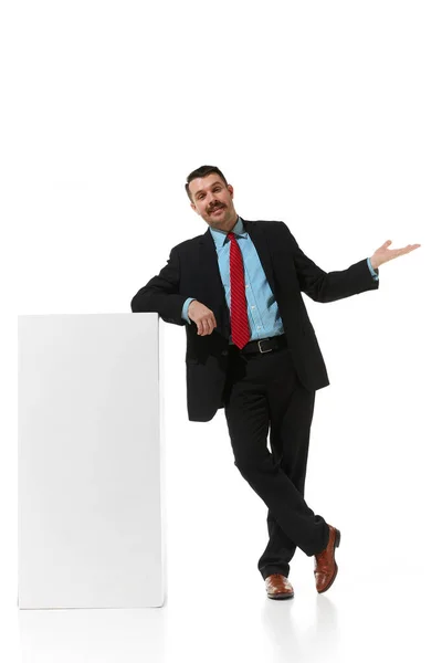 Businessman Suit Posing Good Positive Mood White Studio Background Success — Photo