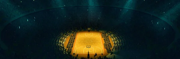 Aerial View Model Empty Basketball Arena Court Playground Spotlight Game — Stok fotoğraf