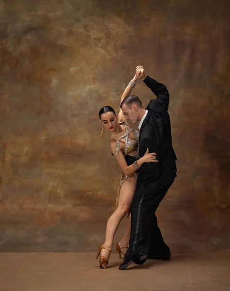 Passionate Choreography Man Woman Professional Tango Dancers Stylish Beautiful Stage —  Fotos de Stock