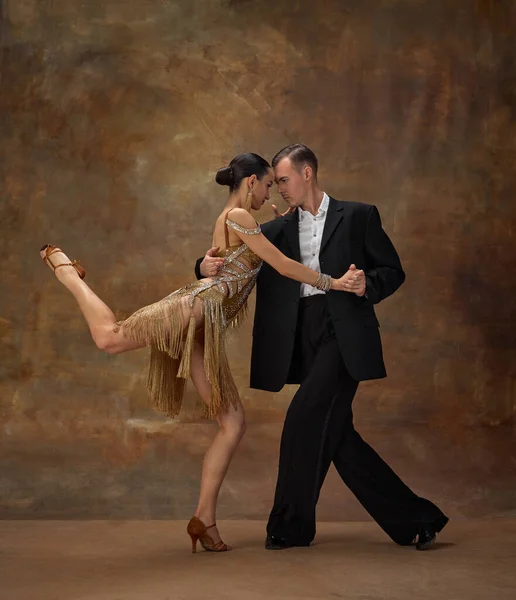 Partner Couple Dance Man Woman Professional Tango Dancers Stylish Beautiful —  Fotos de Stock