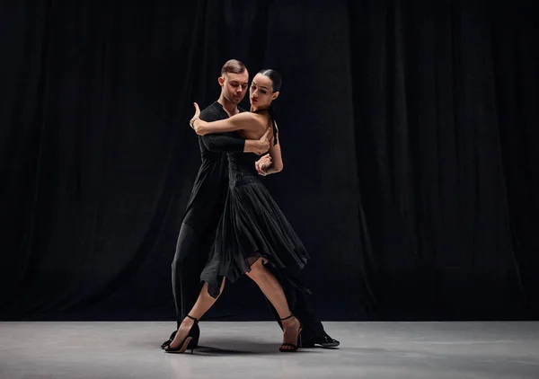 Style Passion Romance Man Woman Professional Tango Dancers Performing Black — Stock Fotó