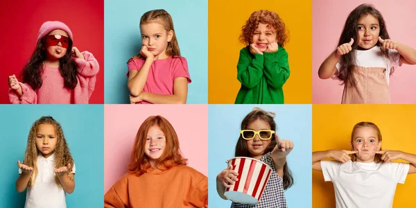 Collage Diversity Emotions Portraits Little Girls Children Showing Different Emotions — Stock fotografie