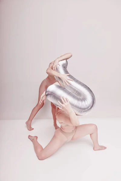Contemporary Art Creative Photography Two Young Girls Posing Nude Underwear — Foto de Stock