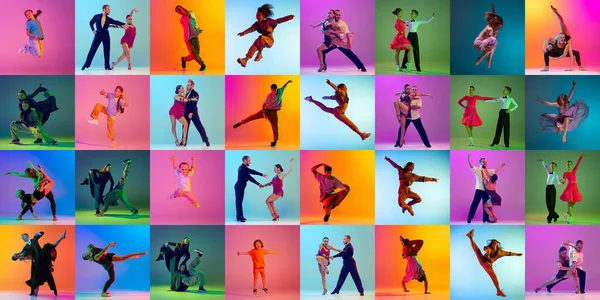 Collage Children Adult People Dancing Different Dance Types Classic Modernity — Stock Photo, Image
