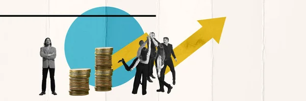 Contemporary Art Collage Conceptual Design Successful Teamwork Financial Arrow Going — Stock Photo, Image