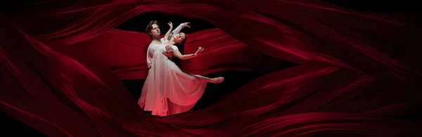 Erkek Kadın Profesyonel Bale Dansçıları Klasik Tiyatro Performansları Sergiliyorlar Kırmızı — Stok fotoğraf