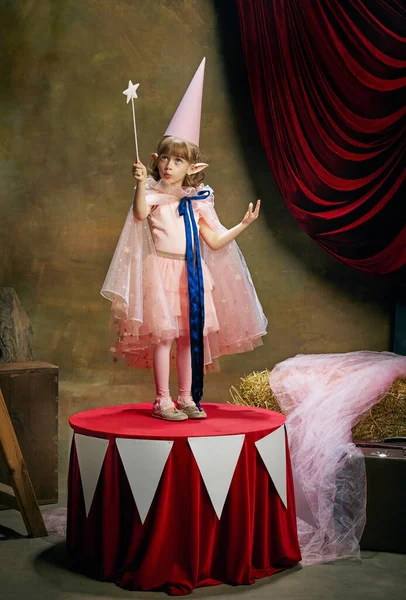 Emotional Little Kid Beautiful Girl Image Fairy Magical Elf Posing — Stock Photo, Image