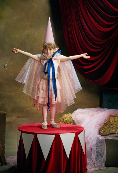 Little Performer Beautiful Cute Girl Child Image Magical Elf Posing — Stock Photo, Image
