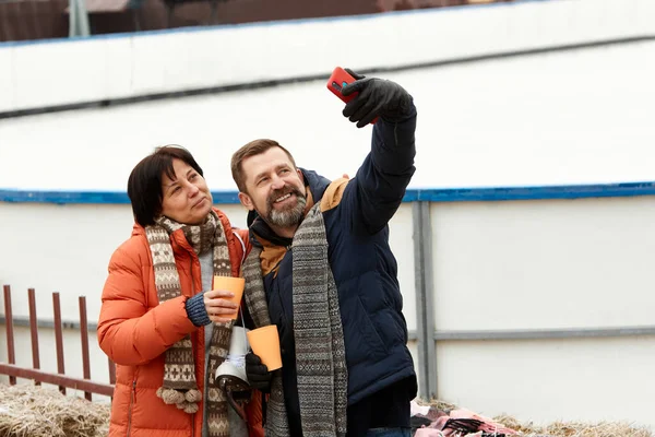 Middle Aged Man Woman Happy Couple Visiting Open Air Ice — Stock Photo, Image