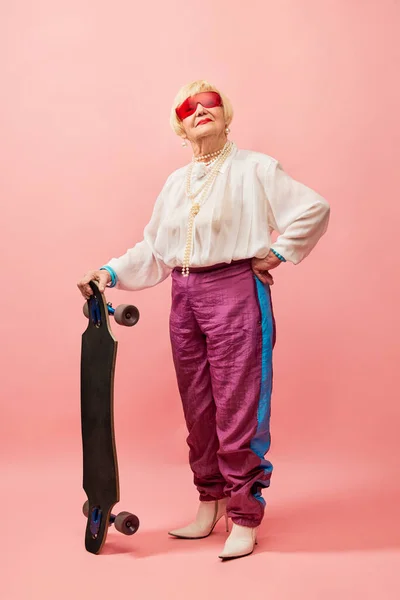 Blouse Sportive Pants Beautiful Old Woman Grandmother Stylish Clothes Posing — Stock Photo, Image