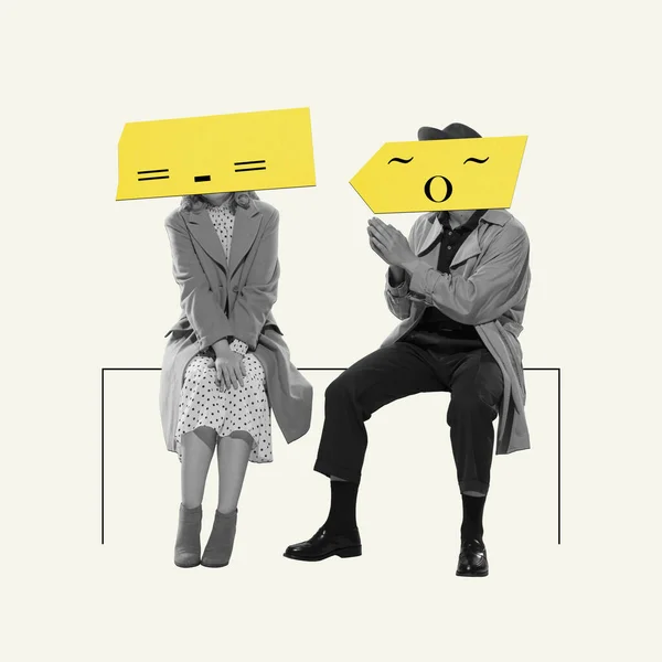 Contemporary Art Collage Creative Design Man Talking Woman Feeling Sad — Stockfoto