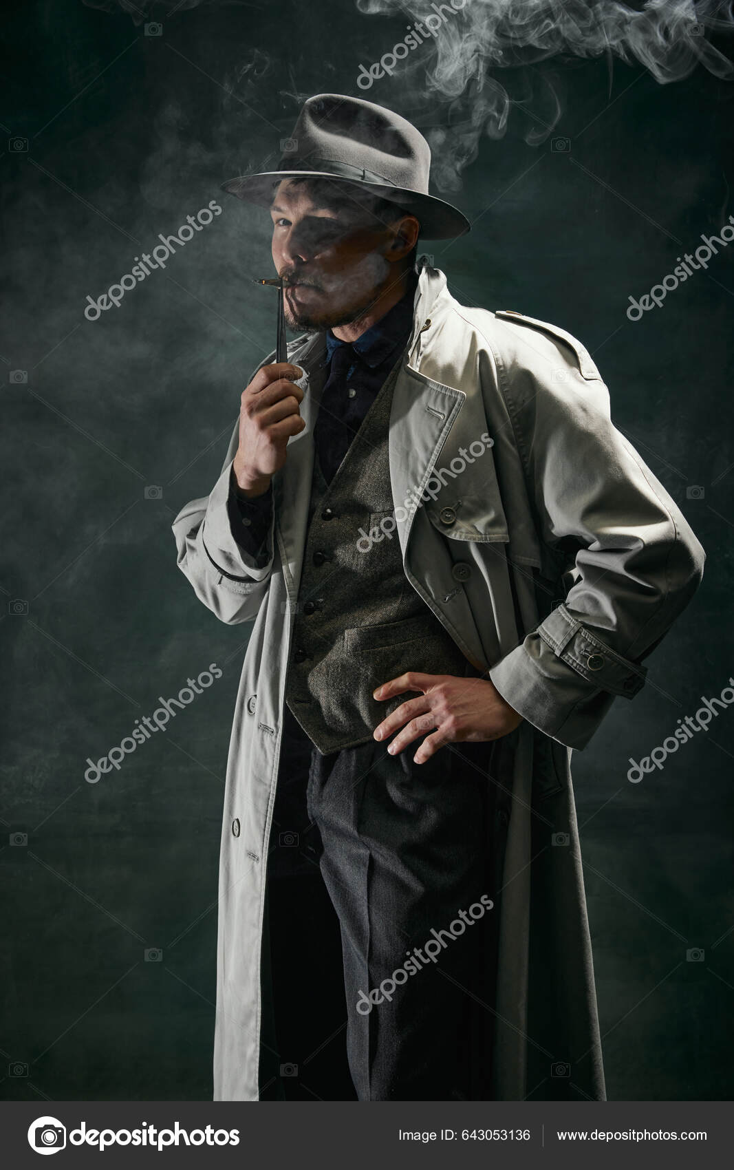 Portrait Man Detective Trench Coat Fedora Hat Posing Serious Face Stock  Photo by ©vova130555@gmail.com 643053136