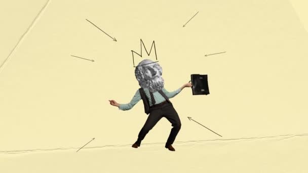 Stop Motion Animation Contemporary Art Design Businessman Antique Statue Head — Vídeos de Stock