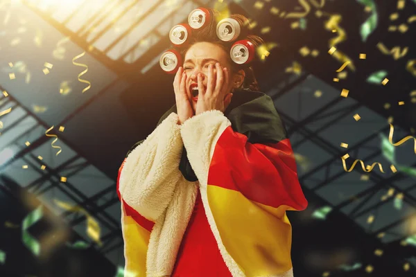 Losing Game Young Woman Football Fan German Flag Covering Face — Stock Photo, Image