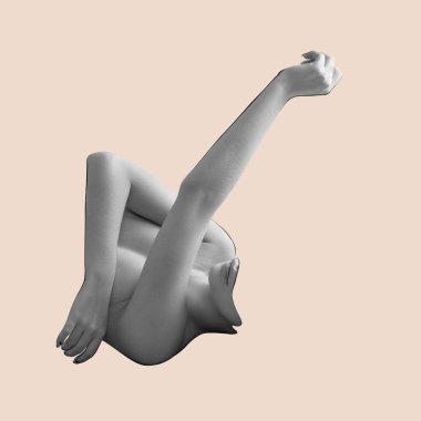 Vücut sanatı, estetik. İnsan güzelliği. Şehvetli çekici kadınlık. Kadın vücudunun bir parçası ışık pastel arka planda izole edilmiş. Cilt bakımı, vücut bakımı, sağlık hizmeti konsepti. Kadınsı bir güzelliği var. Poster, afiş