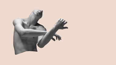 Vücut sanatı, estetik. İnsan güzelliği. Çiller. Erkek silueti, kırpılmış vücut parçası, arka planda izole edilmiş. Heykel. Cilt bakımı, vücut bakımı, sağlık hizmeti konsepti. Kadınsı bir güzelliği var. Poster, afiş