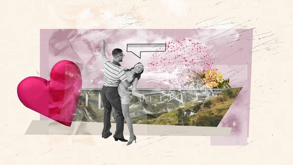 Collage Art Contemporain Design Créatif Rencard Romantique Beau Jeune Couple — Photo