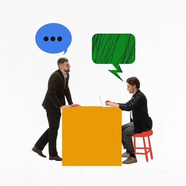 Diseño Conceptual Creativo Collage Arte Moderno Comunicación Reunión Negocios Empleados — Foto de Stock