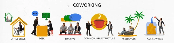 Conjunto Ícones Serviço Coworking Funcionários Trabalhando Juntos Trabalho Freelance Desenvolvimento — Fotografia de Stock