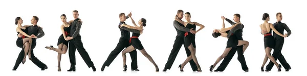 Colagem Elegantes Jovens Expressivos Trajes Palco Preto Dançando Realizando Tango — Fotografia de Stock