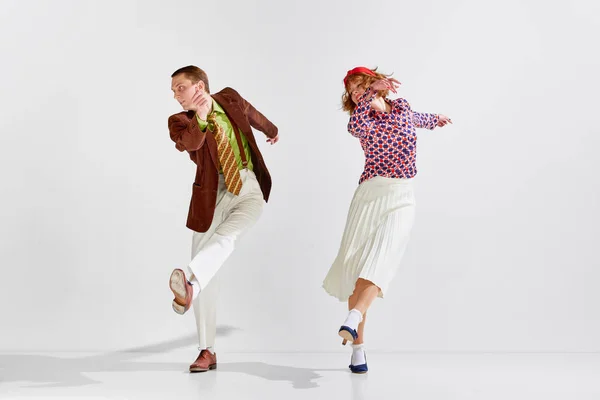Буги Вуги Молодой Человек Женщина Стильной Одежде Танцуют Ретро Танец — стоковое фото