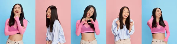 Collage Émotions Diverses Jeune Fille Coréenne Vêtements Décontractés Posant Sur — Photo
