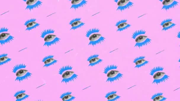 停止运动 概念形象 人的眼睛盖过粉色背景 影响和意见 内部世界的概念 社会影响 心理和多样性 超现实主义 — 图库视频影像