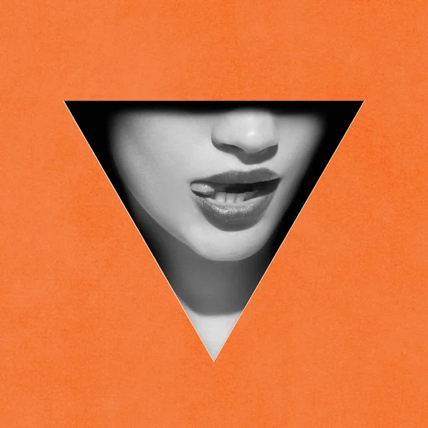 Sensualiteit Zwart Wit Beeld Van Bijgesneden Vrouwelijke Gezicht Deel Lippen — Stockfoto