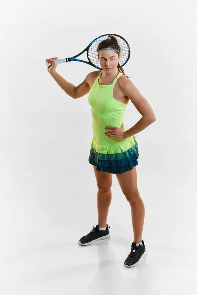 Full Längd Top View Porträtt Atletisk Ung Kvinna Professionell Tennisspelare — Stockfoto