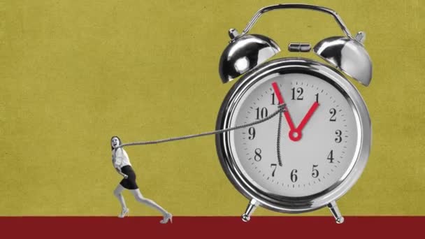 Diseño Conceptual Gestión Del Tiempo Mujer Empleado Oficinista Con Alarma — Vídeos de Stock