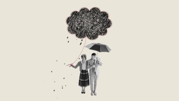 Ett Par Som Går Paraply Kvinnan Lider Tvångstankar Svårigheter Relationer — Stockvideo