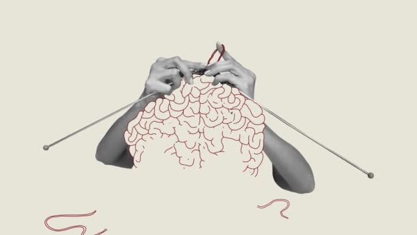 Menschliche Hände Stricken Gehirn Wachsende Psychologische Und Emotionale Stabilität Abstraktes — Stockvideo
