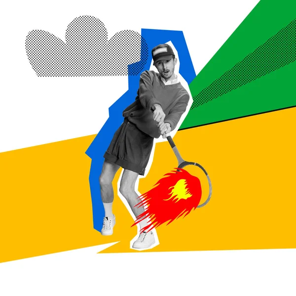 Tenis Raketiyle Retro Kıyafetli Genç Bir Adam Hobi Olarak Spor — Stok fotoğraf