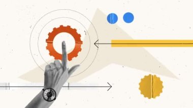 Çalışma süreci. Profesyonel stratejiyi sembolize eden teçhizatlı bir erkek. Hareket etmeyi, animasyonu durdurun. Kavramsal tasarım. İş kavramı, başarı, büyüme, takım çalışması, kariyer gelişimi. İlan için alanı kopyala