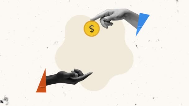 オンライン金融ビジネスを象徴するコインに人間の手が届く ビットコイン 動くなアニメーション 概念設計 ビジネス チームワーク キャリア開発 貿易市場の概念 — ストック動画