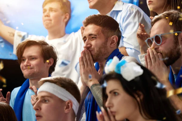 Support Sport Football Fans Watching Greece Soccer Match Emotionally Cheering — Stock Photo, Image