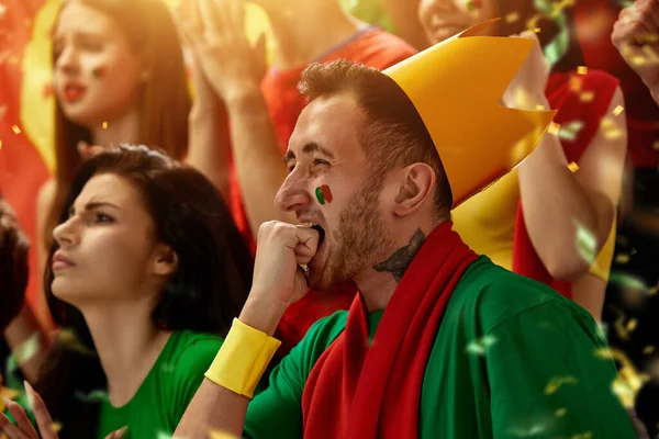 Portugal Football Fans Emotionally Watching Match Game Stadium Supporting Cheering — Stock Photo, Image