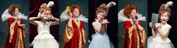 Collage Hecho Retratos Niñas Personas Reales Medievales Con Vestidos Elegantes — Foto de Stock