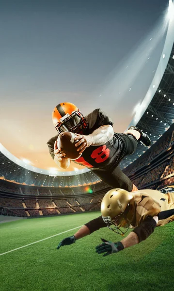 Professional American Football Players Motions Match Playing Open Air Stadium — Stock Photo, Image