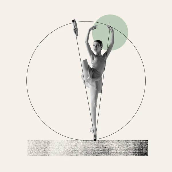 Flexible Graceful Teen Girl Ballerina Performing Pastel Background Abstract Geometric — Stock Photo, Image
