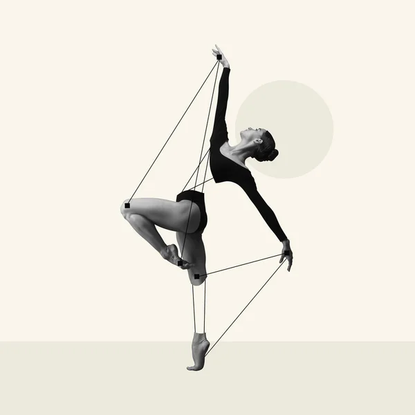 Gracieuze Artistieke Jonge Vrouw Ballerina Optredend Lichte Achtergrond Met Abstract — Stockfoto