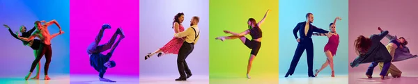 Eski Modern Dans Stillerinin Karışımı Çok Renkli Arka Planda Neon — Stok fotoğraf