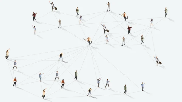 Воздушный Взгляд Людей Разного Возраста Пола Связанных Линиями Социальных Сетей — стоковое фото