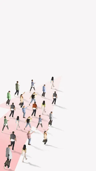 One Way Movement Aerial View Group Different People Walking Same — Stock Photo, Image