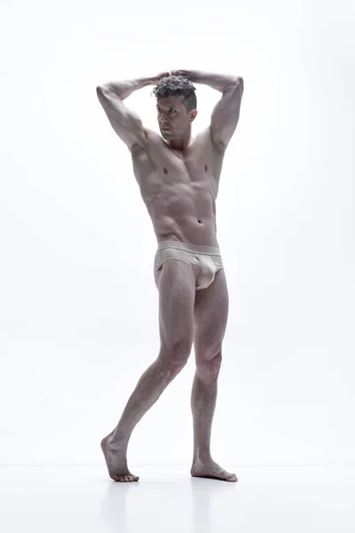 Retrato Completo Homem Bonito Com Muscular Alívio Corpo Atraente Posando — Fotografia de Stock