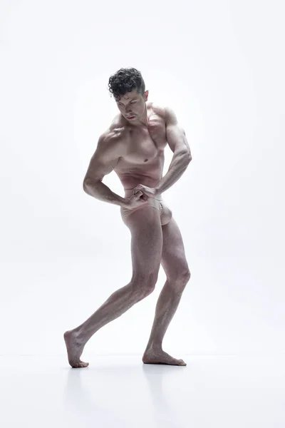 Mostrar Força Retrato Completo Homem Maduro Bonito Com Alívio Corpo — Fotografia de Stock