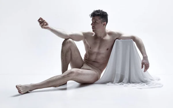 Starožitný Tok Portrét Pohledného Muže Pózujícího Bez Trička Spodním Prádle — Stock fotografie